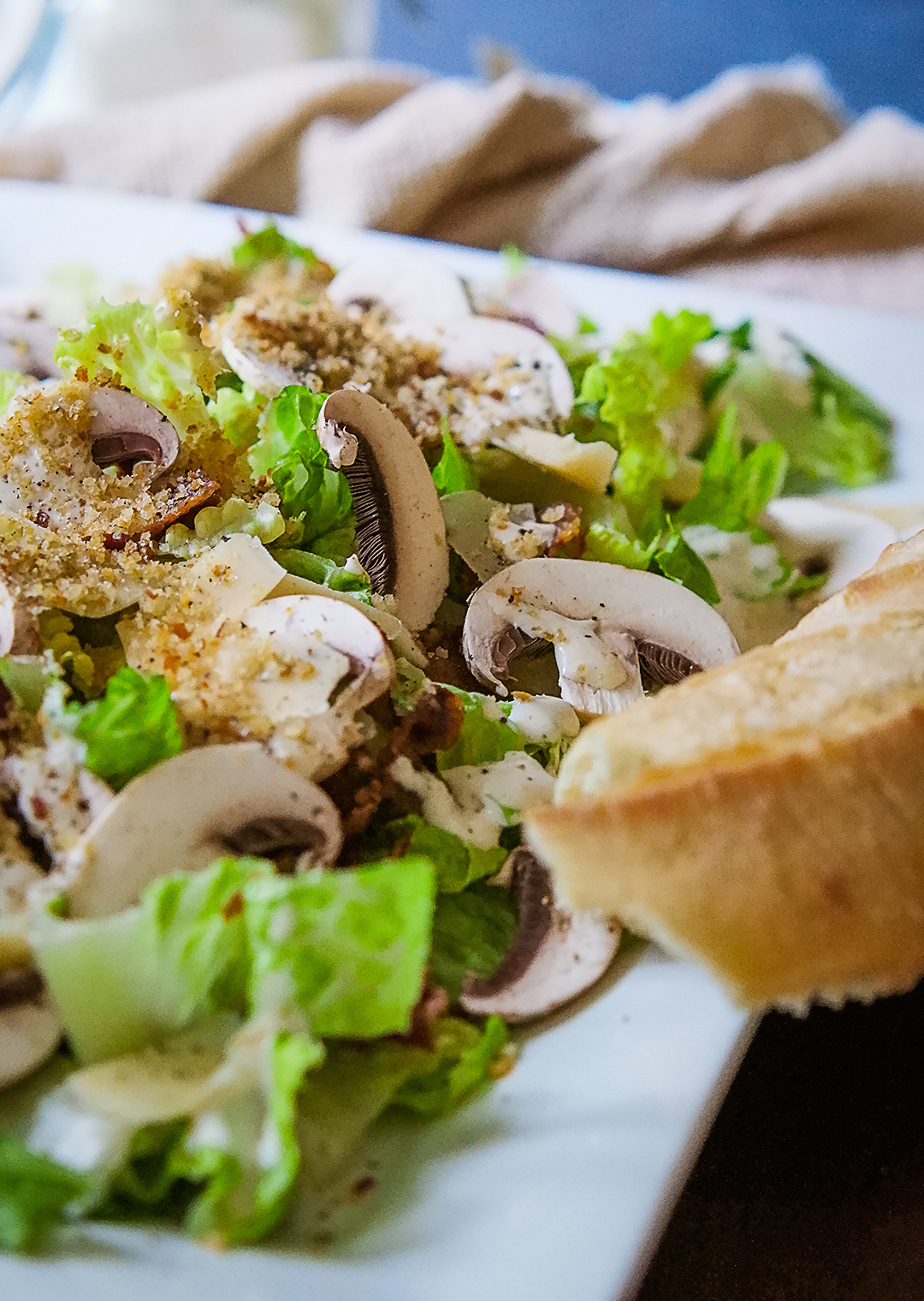 Caesar Salad with Mushrooms and Crispy Breadcrumbs - Candy Jar Chronicles