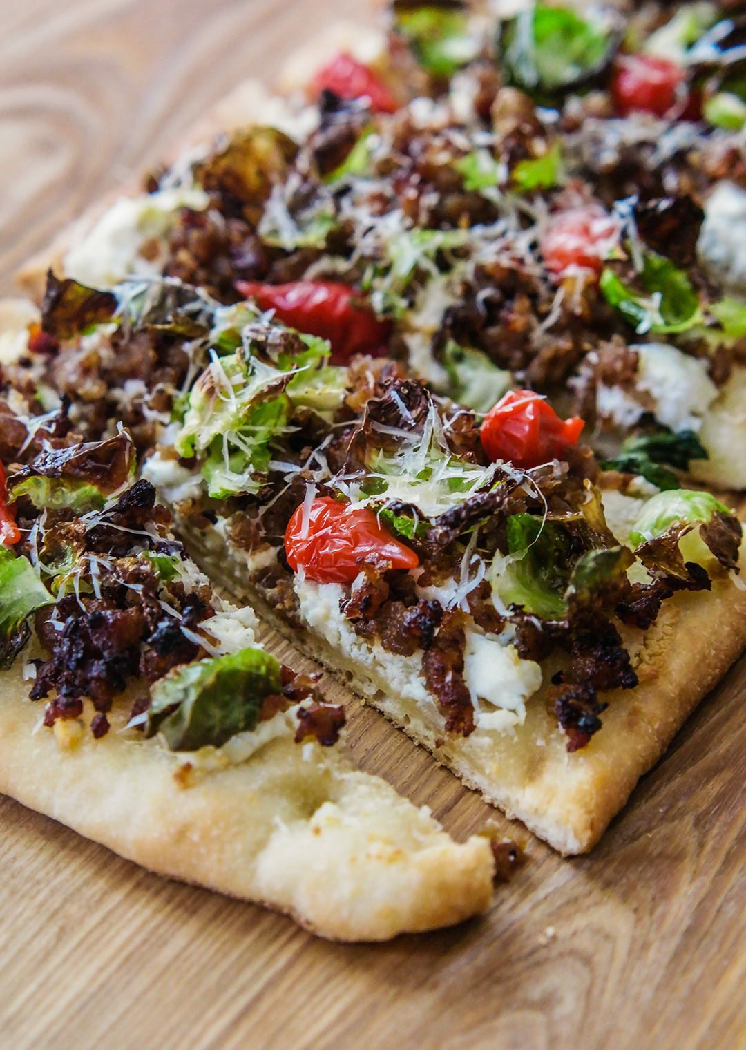 Sausage & Crispy Brussel Sprout Flatbread - Candy Jar Chronicles